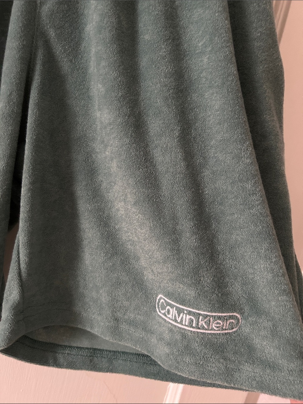 Calvin Klein Men's Forest Green Velour Athletic Shorts - Picture 2 of 3